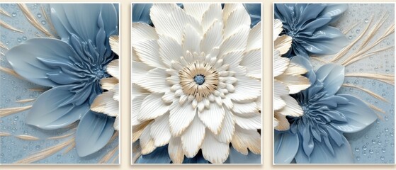 Multifaceted Decorative Piece with Blue Flower and Water Droplets