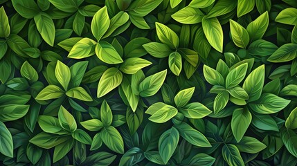 Fototapeta premium Spring Green Leaves and Tree Branches in Abstract Background. Colorful Tropical Flora Illustration