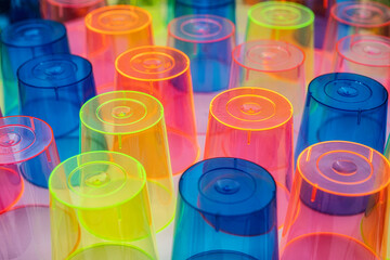 Colorful empty plastic cups set
