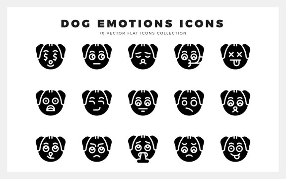 15 Dog Emoticon Glyph icon pack. vector illustration.