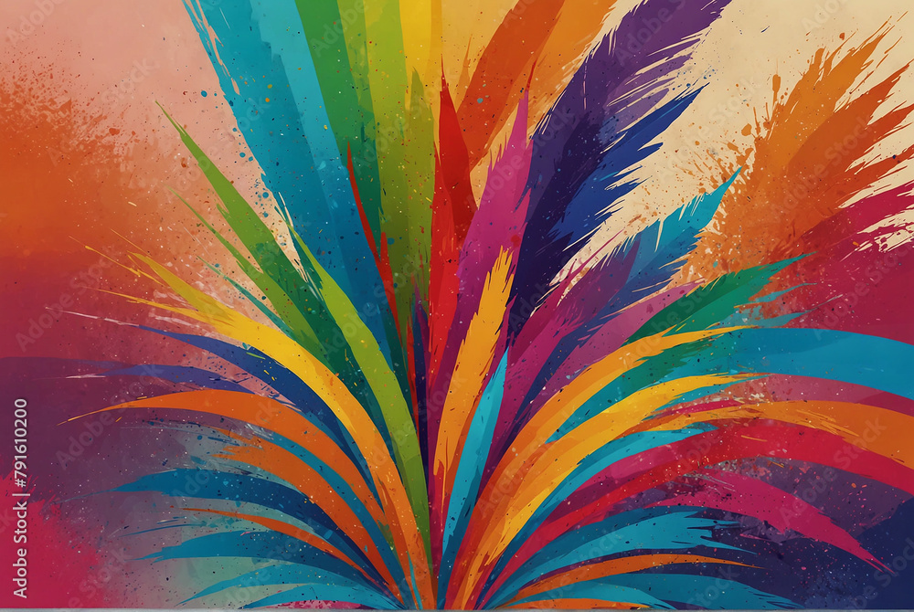 Poster abstract background with rainbow feathers multicolored