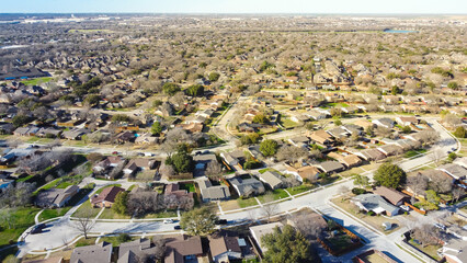 Urban sprawl DFW Dallas Fort Worth subdivision design with multiple cul-de-sac dead-end residential...