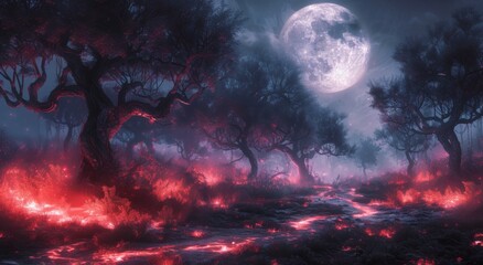 Fototapeta premium 3 d rendered illustration of beautiful alien forest with moon