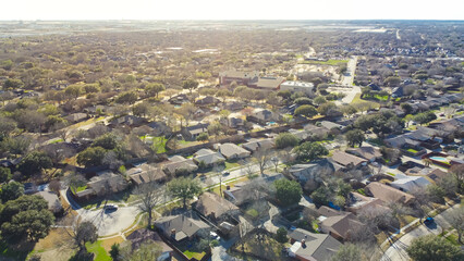 Urban sprawl DFW Dallas Fort Worth subdivision design with multiple cul-de-sac dead-end residential...