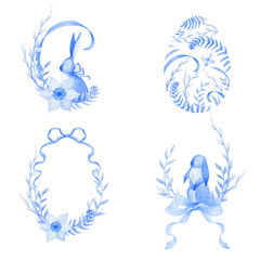 A set of illustrations for Easter in blue colors.