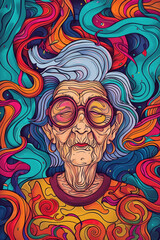 A realistic painting depicting an elderly woman with glasses, capturing her expression and features in detail
