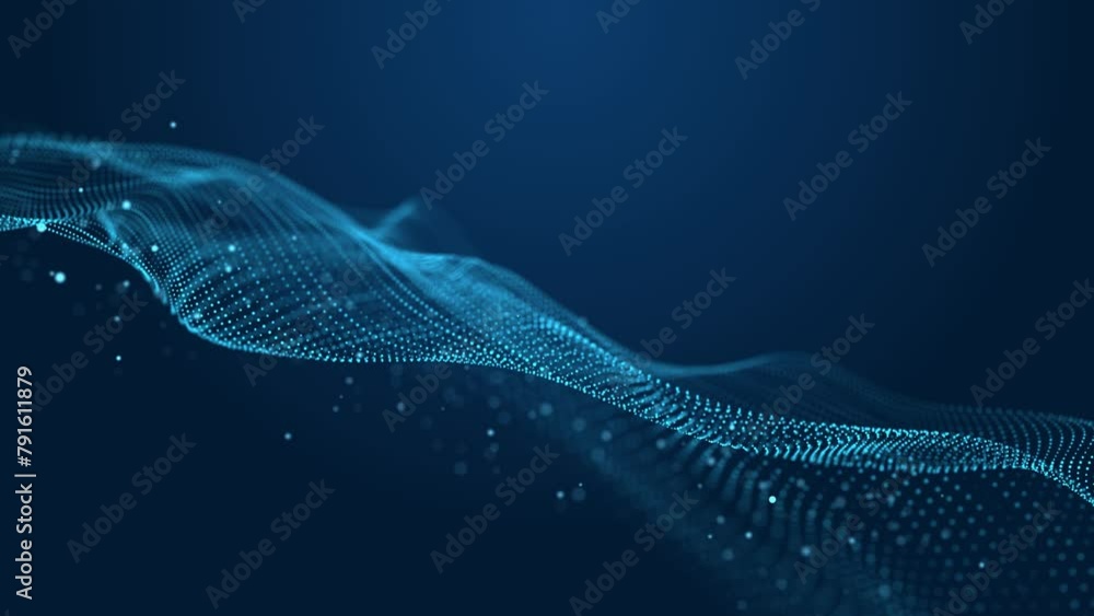 Poster smooth wave of moving particles. big data. 3d rendering.