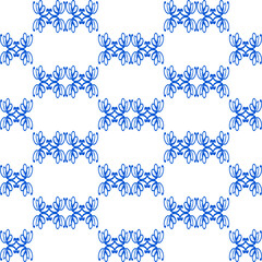 white and blue drawing flower as repeat pattern on blue background, vector, replete pattern image designed for fabric printing Checkerboard