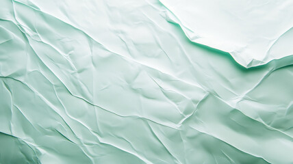 Crumpled mint green paper texture with soft shadows and highlights.