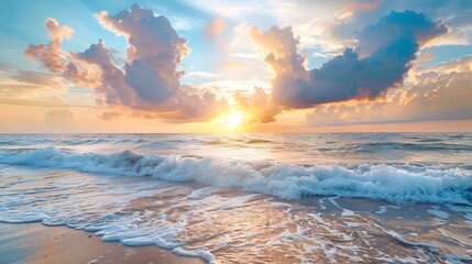 Beautiful cloudscape over the sea sunrise - obrazy, fototapety, plakaty
