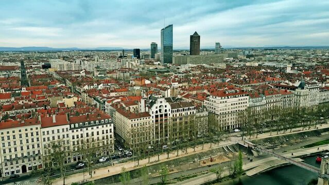 Aerial view of the 3rd arrondissement of Lyon, France
