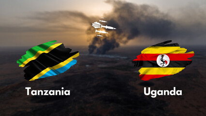 Tanzania and Uganda flags represent political, military, and economic relations, conflicts, peace, and unity. Tanzania vs uganda
