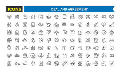 Deal And Agreement Line Icons Collection, Big Ui Icon Set In A Flat Design, Thin Outline Icons Pack, Vector Illustration