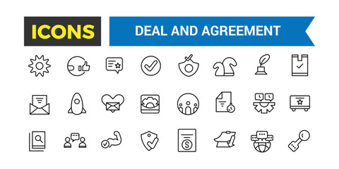 Deal And Agreement Line Icons Collection, Big Ui Icon Set In A Flat Design, Thin Outline Icons Pack, Vector Illustration