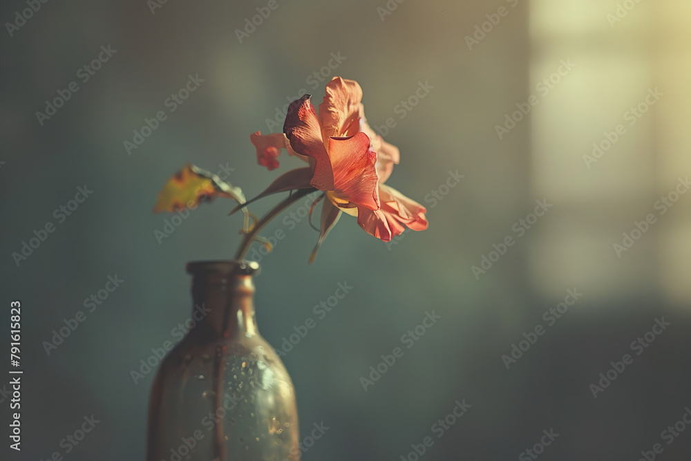 Wall mural wilted flower in a vase, symbolizing the drain of energy and vitality that anxiety can inflict on an individual's spirit 