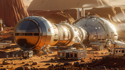 Base espacial permanente en Marte - obrazy, fototapety, plakaty