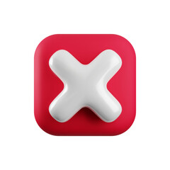 Vector 3d red cross x realistic icon. Trendy square plastic wrong red check mark, delete sign on white background. No vote button. 3d render not approved symbol, error, failed sign for app, web design