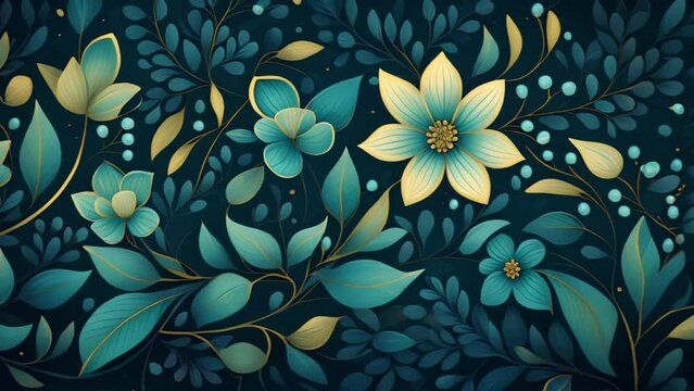 Elegant Teal Foliage and Turquoise Blooms in Night's Embrace. Generative ai