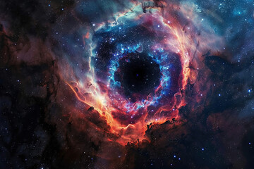 Generative ai on theme of black hole in deep space, universe filled with bright small stars - obrazy, fototapety, plakaty