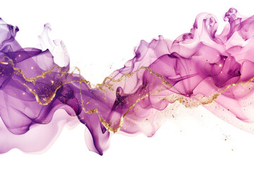 Pink and gold alcohol ink isolated on transparent background