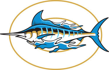 Vector Illustration of Marlin Fish with Vintage Illustration Available for Logo Badge