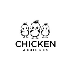Three cute chicks logo vector illustration