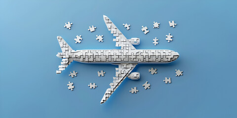 Airplane with a  stars on the blue background, Airplane thin line particle

 - obrazy, fototapety, plakaty