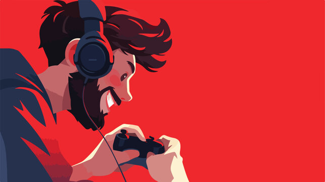 Illustration design of a male gamers face in red 2d