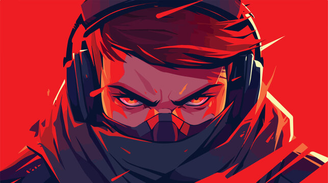 Illustration design of a male gamers face in red 2d