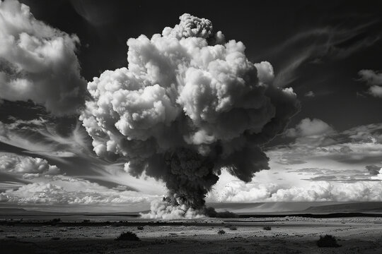 Generative ai on theme of scary nuclear explosion in outdoor, mushroom cloud of nuclear weapons