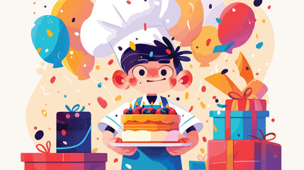 Illustration of a Kid Boy Wearing Chef Hat and Cele