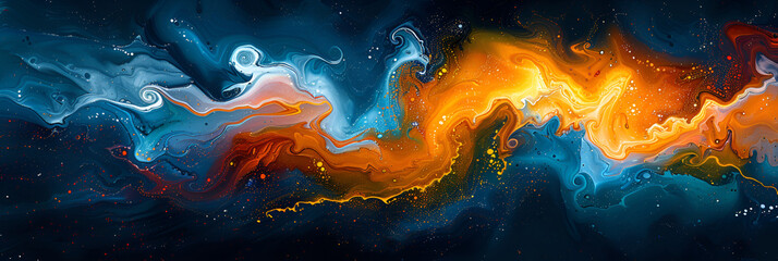 Abstract Painting with Blue, Orange, and Yellow,
A fire and ice wallpaper
 - obrazy, fototapety, plakaty