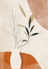 Aesthetic Minimalist Abstract Floral Design in Beige Tones. Perfect for Posters and Wallpapers. Generative AI