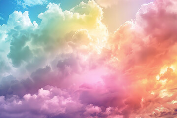 Fototapeta na wymiar Generative ai on theme of beautiful tranquil landscape with magical bright rainbow at cloudy sky