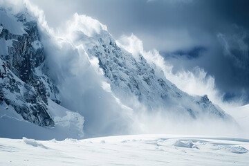 Fototapeta na wymiar Generative ai on theme of descent of an huge avalanche from the mountain, winter nature landscape