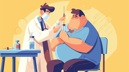 Illustration of man being injected with vaccine car