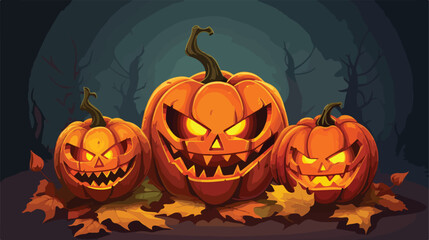 Illustration of orange glowing pumpkin lanterns for