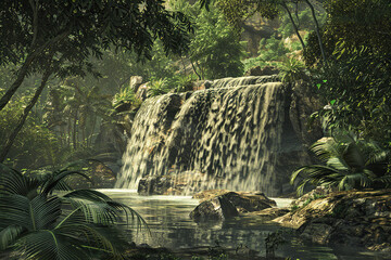 Obraz premium Generative ai on theme of beautiful majestic waterfall in natural nature, national park attraction