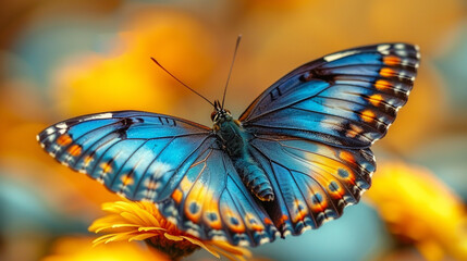 Fototapeta na wymiar A_stunning_blue_yellow_and_orange_butterfly