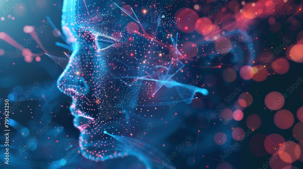 Poster high-resolution illustration of a ai. digital brain and neural links inside the robot head