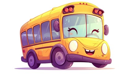 Illustration of a charming yellow school bus in a playful cartoon style perfect for school and kindergarten transportation themes This adorable clipart features a cute design against a cris