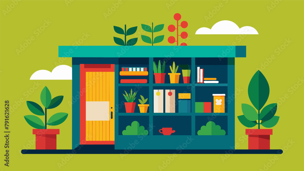 Poster an old repurposed shipping container transformed into a colorful seed library offering a convenient 