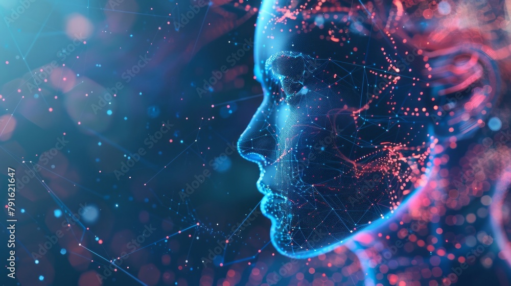 Poster high-resolution illustration of a ai. digital brain and neural links inside the robot head