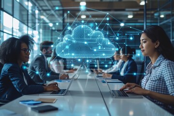woman working with cloud storage