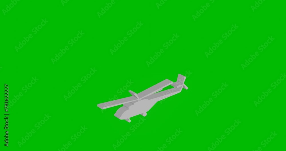 Poster animation of rotation of a white helicopter symbol with shadow. simple and complex rotation. seamles