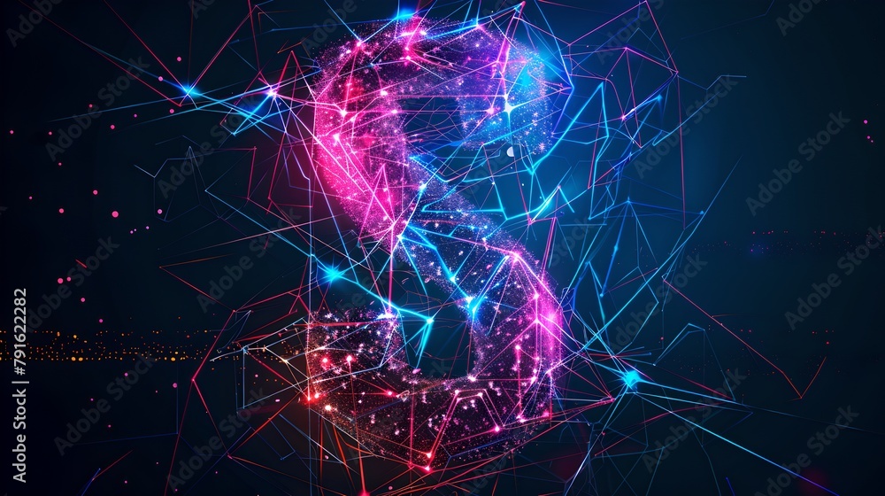 Aufkleber dynamic digital abstract of connectivity and network. vibrant neon lines and nodes intertwining. con