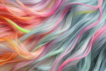 Pastel neon hair A close-up of hair dyed in soft pastel colors with vibrant neon streaks