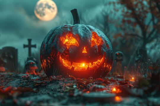 This is a scary background with the moon on the sky. It includes pumpkins on spooky. You can also see Halloween horror forest hills with the moon. It's a halloween scary and creepy scene with trees