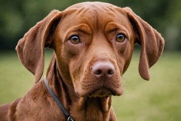 Calm attentive brown Vizsla dog