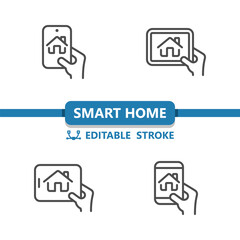 Smart Home Icons. House, Technology, Smartphone, Tablet, Hand Icon